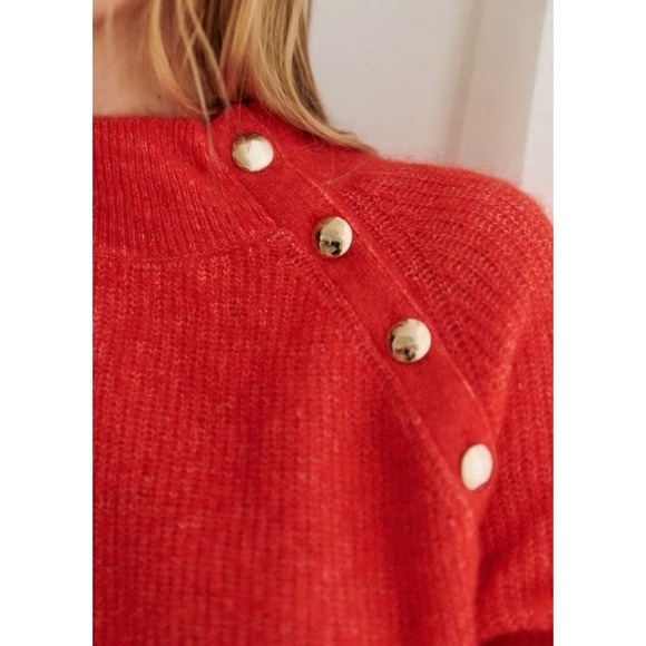 Sezane Trudy Jumper Red Size Medium Pullover Sweater Button Neck - Picture 7 of 12